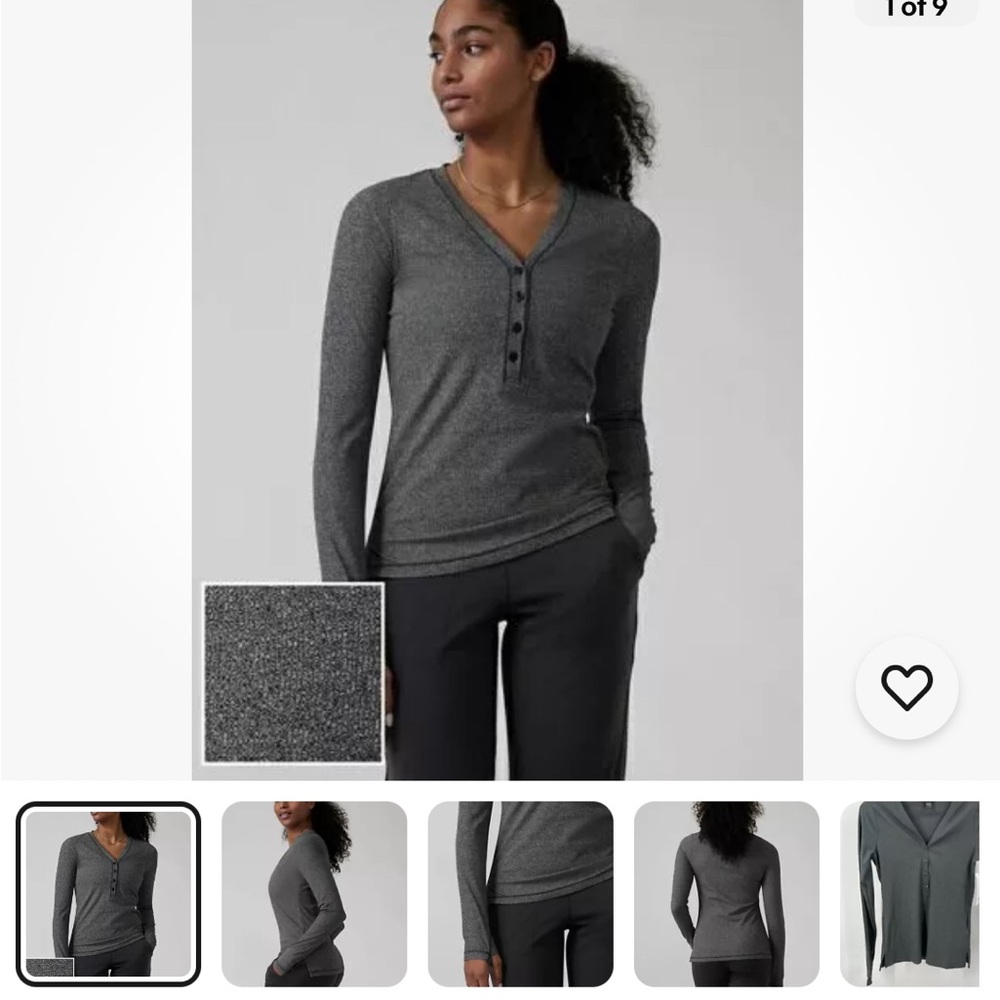 Athleta Uptempo Ribbed Henley Top Heather Black Minimalistic Women's xsmall
